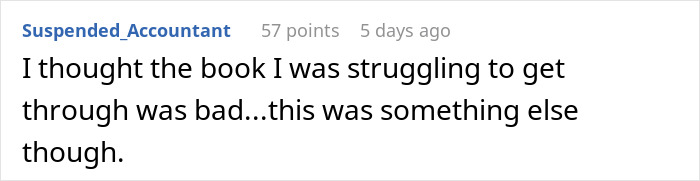 Text comment on a white background describing a struggle with a book, related to a story about a man cheating on his girlfriend with her sister. Text comment on a white background describing a struggle with a book, related to a story about a man cheating on his girlfriend with her sister.