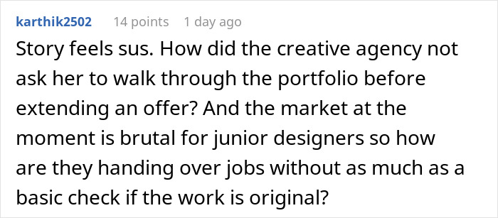 User commenting on suspicions about a boss who stole a portfolio and emailing roommates for advice.