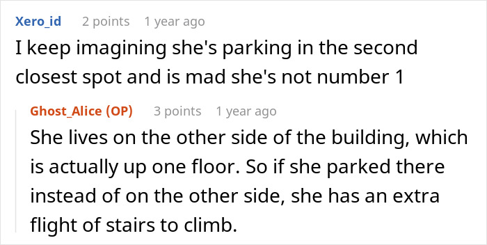 Woman using wit and seven motorcycles to teach an annoying neighbor a lesson about fair parking in a residential area.