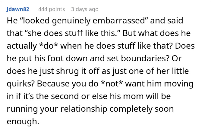 Screenshot of a forum comment discussing a mom playing dorm inspector before her 26-year-old son&rsquo;s boyfriend moves in.