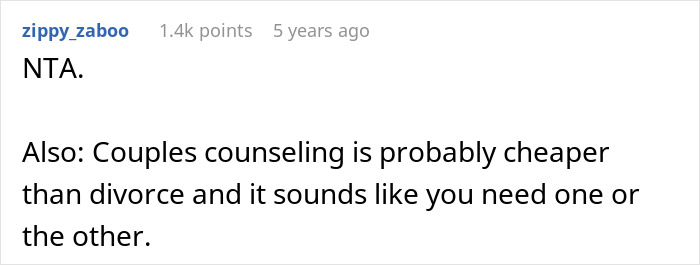 Screenshot of a comment advising couples counseling for a vegan-hating husband who affected his daughter&rsquo;s friendship.