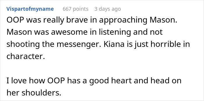 Comment discussing a cheater hiding a one night stand from boyfriend and a friend threatening to expose a horrible secret.