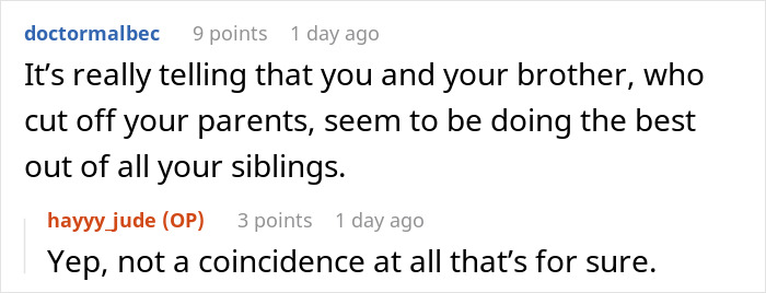 Reddit conversation about a gay man discussing family estrangement and parents expecting retirement funds after being kicked out.