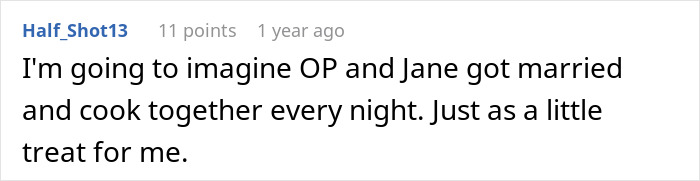 Comment text from user Half_Shot13 imagining a couple cooking together every night in a casual online discussion.