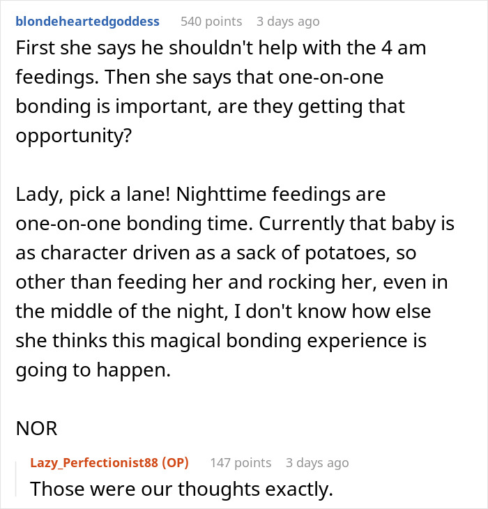Man caring for baby at 4 AM while his mom worries he's doing too much during nighttime feedings.