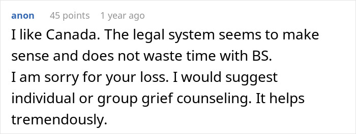 Comment expressing support for grief counseling after husband refuses chemotherapy and causes family distress.