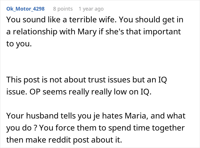 Reddit comment discussing a wife&rsquo;s reaction to seeing her husband shirtless with his bestie after hearing moaning sounds.