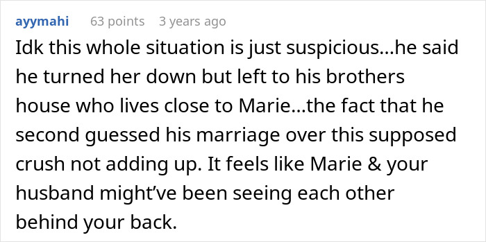 Comment discussing suspicion about a husband's cheating behavior after his wife&rsquo;s innocent goofy joke reveals hidden truth.