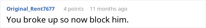 Screenshot of a Reddit comment advising to block a man after dismissing his girlfriend&rsquo;s major career milestone.