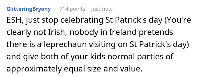 Comment discussing a cruel dad saying kids won&rsquo;t remember birthdays, while a small party still bothers the mom.