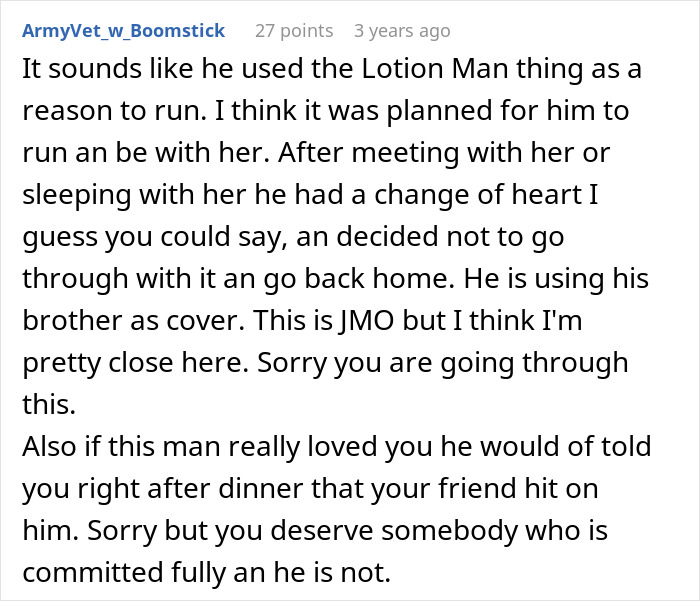 Screenshot of a Reddit comment analyzing a woman's innocent goofy joke revealing her husband as a horrible, cheating jerk.