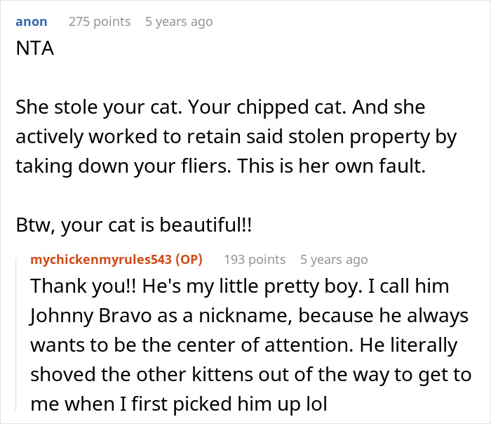 Reddit user discusses stolen chipped cat and getting sheriff dad involved over neighbors stealing her cat.