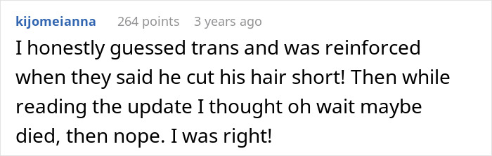 Screenshot of an online comment discussing a guy who thought he imagined his teenage ex now living as a man in the US.