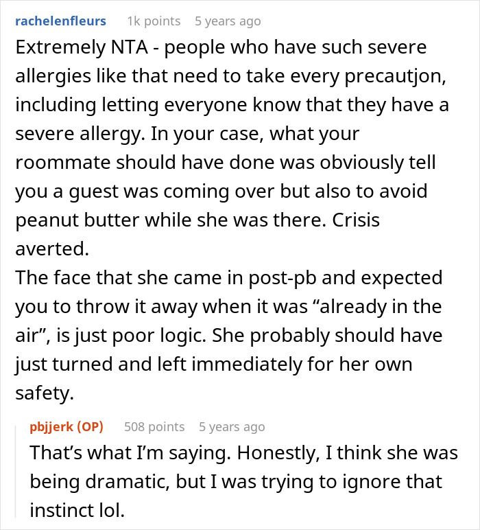 Lady Won't Stop Eating Peanut Butter Because Roomie's Unannounced Guest Is Allergic, Drama Ensues