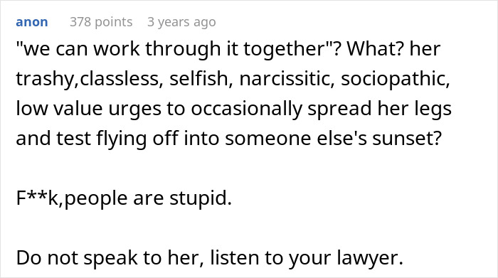 Alt text: Woman admits to cheating multiple times for variety while husband tells her parents everything and then leaves in a tense online comment.