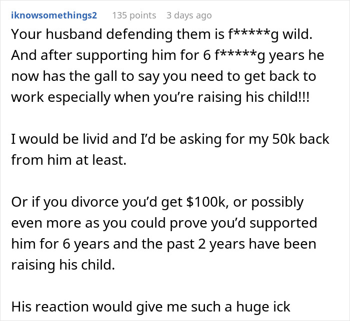 Comment discussing a woman confronting her husband's entitled family after being called out for not having a job. Comment discussing a woman confronting her husband's entitled family after being called out for not having a job.