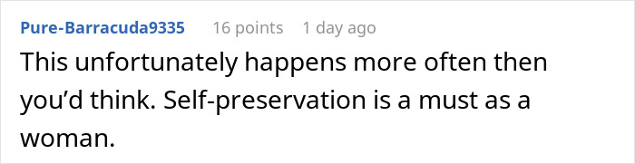 Screenshot of an online comment discussing men abandoning their partners during outdoor activities and the importance of self-preservation.