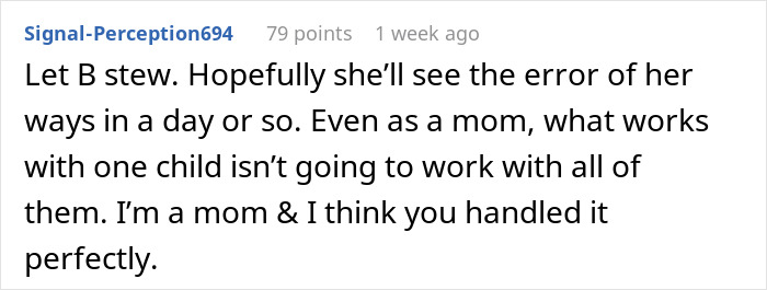 Comment from a mom discussing how handling a best friend fight with her child was done perfectly and thoughtfully.