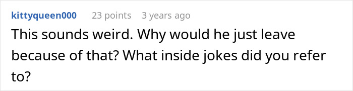 Screenshot of an online comment questioning a woman's innocent goofy joke revealing her husband as a horrible cheating jerk.