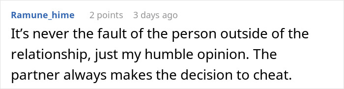 Comment about relationship and cheating seen on a screen with username Ramune_hime in a forum discussion.