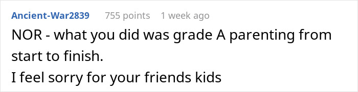 Comment text on a parenting discussion forum praising a mom&rsquo;s approach in a best friend fight mom situation.