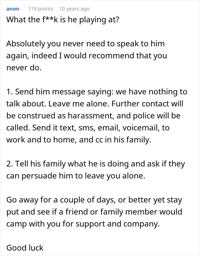 Text message advice on handling unwanted contact, emphasizing regret and consequences after ditching fianc&eacute;e for the one that got away.