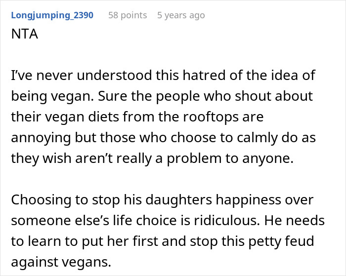 Comment discussing vegan-hating husband&rsquo;s impact on daughter&rsquo;s friendship and defending vegan lifestyle choices.