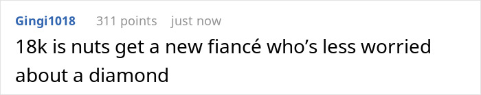 Comment discussing the woman's dream ring with an 18,000 price tag causing fianc&eacute; to decide whether to pay or walk away