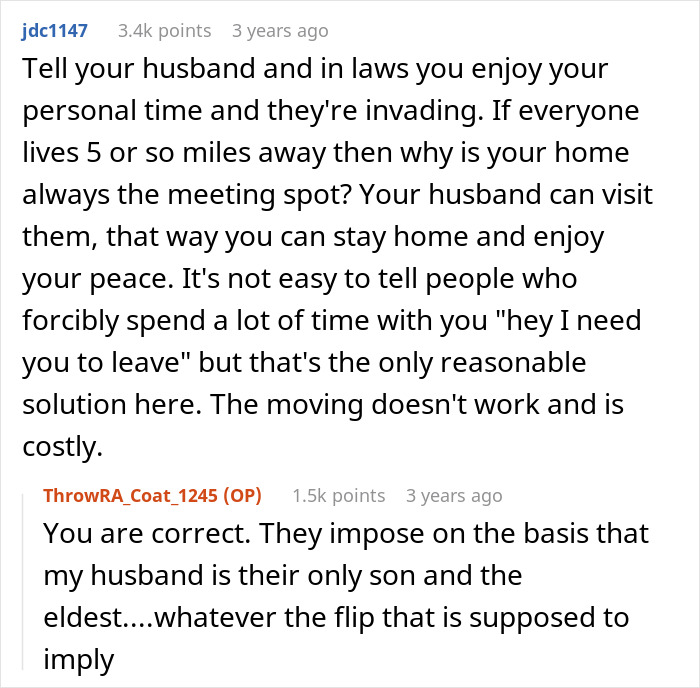 Online discussion about woman moving with family to escape in-laws who continue to follow, husband calls it planned. Online discussion about woman moving with family to escape in-laws who continue to follow, husband calls it planned.