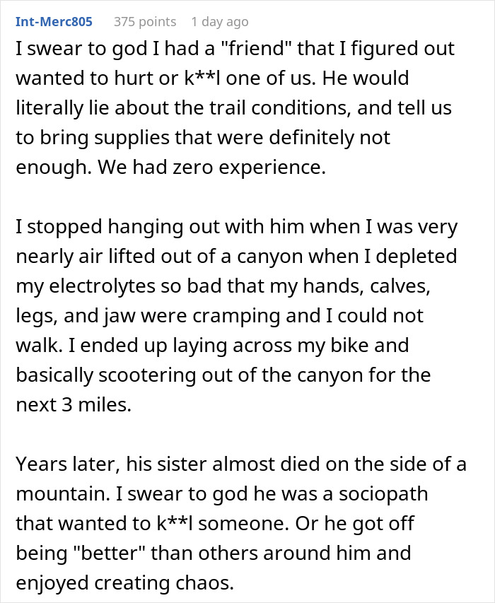 Commenter shares a dangerous experience highlighting men abandoning their partners during outdoor activities.