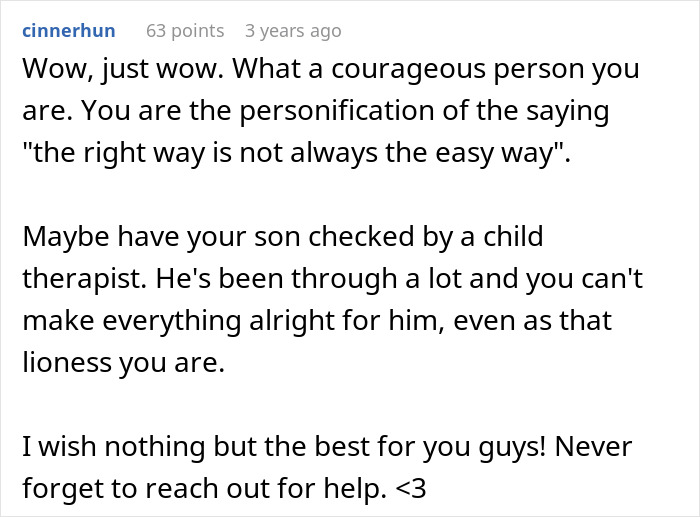 Comment expressing support for a mom dealing with a baby screaming and son panicking after a long shift.
