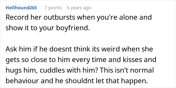 Comment advising to record and show boyfriend&rsquo;s female friend&rsquo;s outbursts, highlighting issues in woman coexisting with boyfriend&rsquo;s female friend.