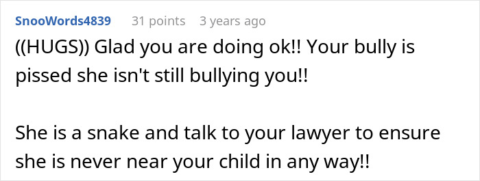 Text message conversation about bullying and legal advice, highlighting a woman&rsquo;s life turning upside down after uncovering affair.