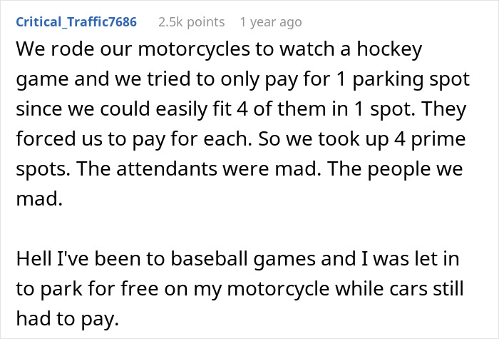 Woman uses wit and all 7 motorcycles to teach neighbor a lesson about fair parking and creative motorcycle parking spots.