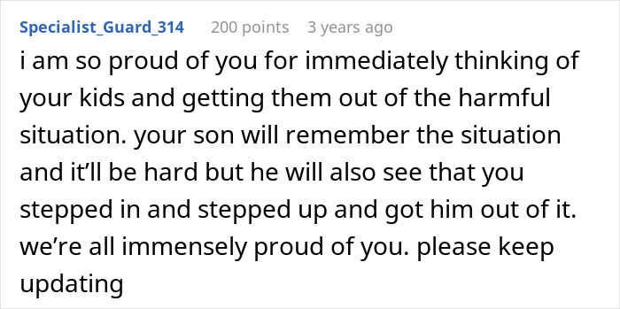 Comment praising a mom for protecting her kids during a chaotic moment after a long shift, highlighting son&rsquo;s safety and relief.