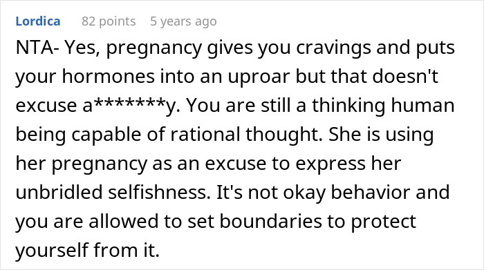 Comment discussing pregnancy emotions and hurt feelings leading to husband&rsquo;s reaction during marital conflict.