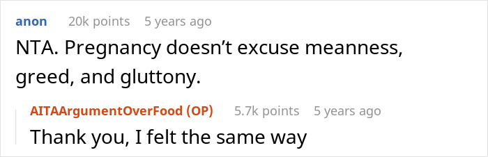 Screenshot of an online discussion where a user rejects excuses related to pregnancy in a hurtful comment context.