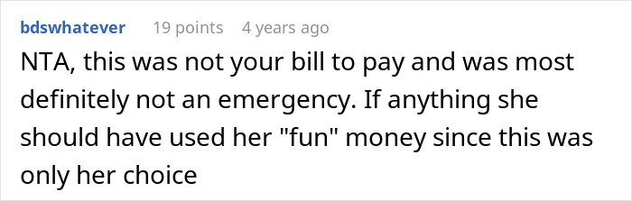 Screenshot of a Reddit comment discussing a man who discovers wife secretly sent $2K to sister&rsquo;s pyramid scheme.