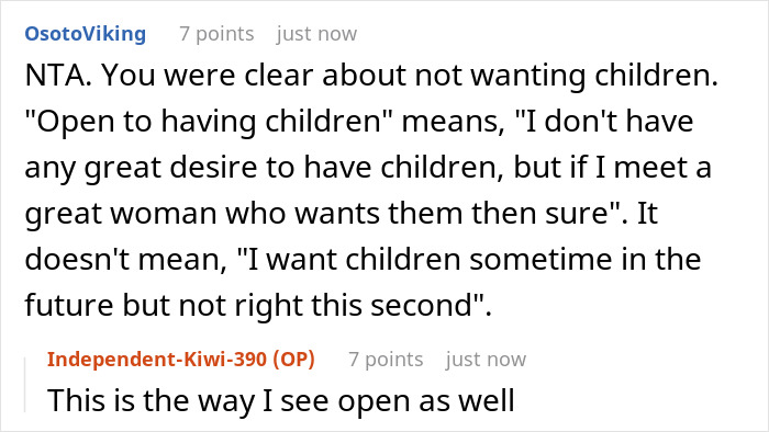 Screenshot of a Reddit conversation discussing boyfriend demands a veto on woman&rsquo;s medical procedure to keep his fatherhood dreams alive.