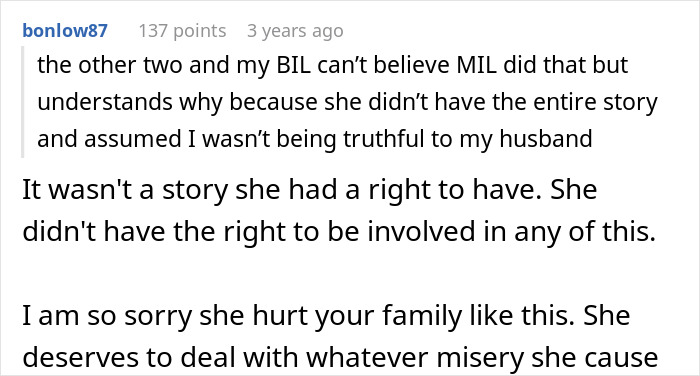 Screenshot of a Reddit comment discussing a MIL secretly DNA testing a grandkid and the resulting family conflict.