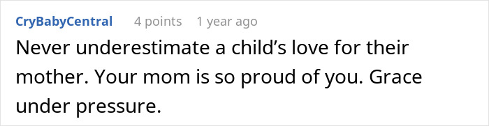 Comment expressing a child&rsquo;s love for mother and pride despite the husband refusing chemotherapy and causing hardship.