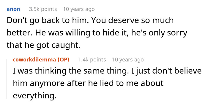 Alt text: Reddit comments discussing a man&rsquo;s actions towards pregnant coworker and the fallout after wife discovers truth.
