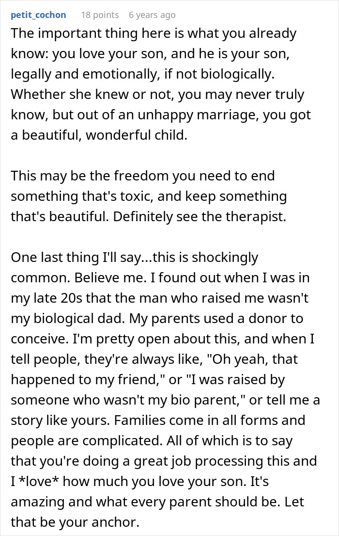 Comment discussing a dad doubting paternity of his 12-year-old son after meeting an old friend.