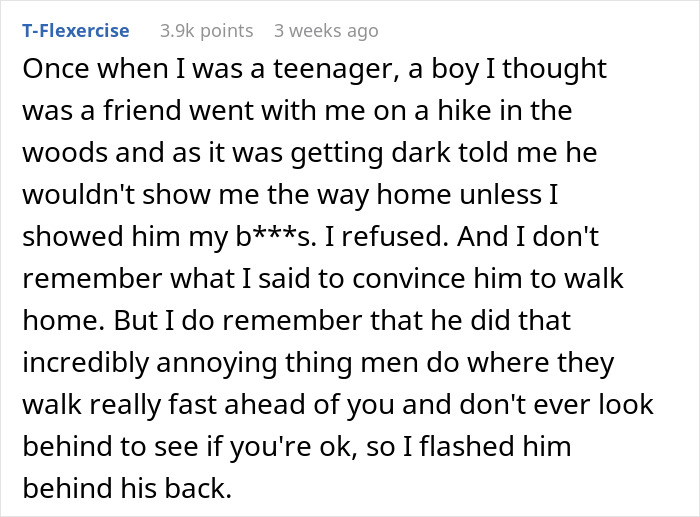 Text post sharing a story about men abandoning their partners during outdoor activities by walking ahead without looking back.