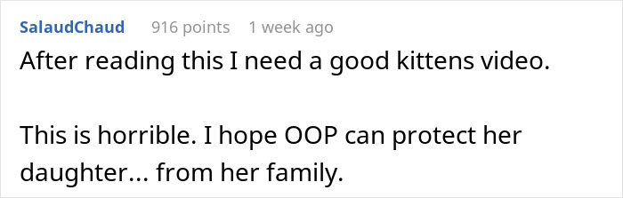 Comment text about a woman’s horrible feeling about her brother-in-law and protecting her daughter from him. Comment text about a woman’s horrible feeling about her brother-in-law and protecting her daughter from him.