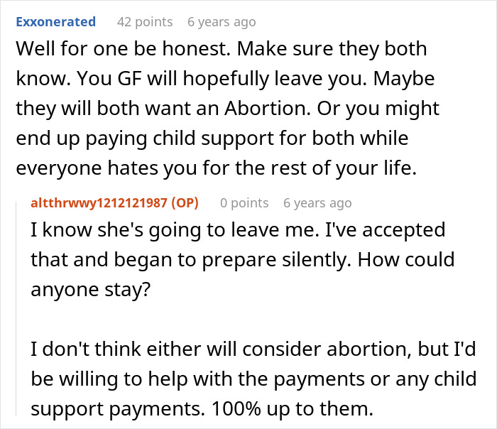 Text conversation discussing consequences of a man cheating on his girlfriend with her sister and potential child support issues. Text conversation discussing consequences of a man cheating on his girlfriend with her sister and potential child support issues.