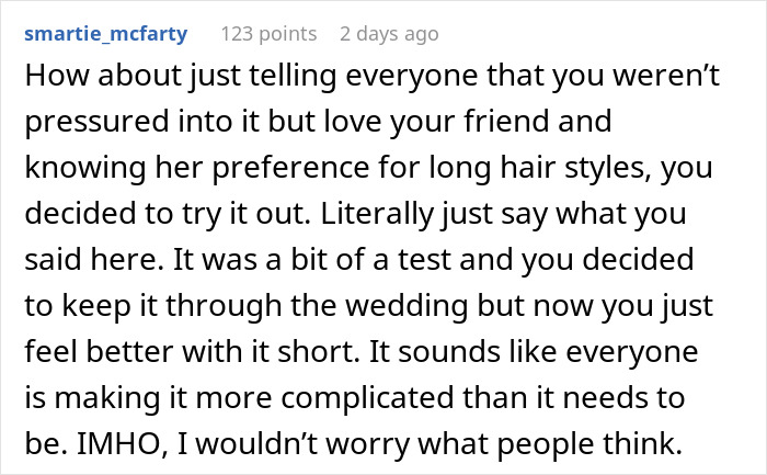 Woman buzzes her hair after friend&rsquo;s wedding, sparking rumors she was forced to grow it out afterward.