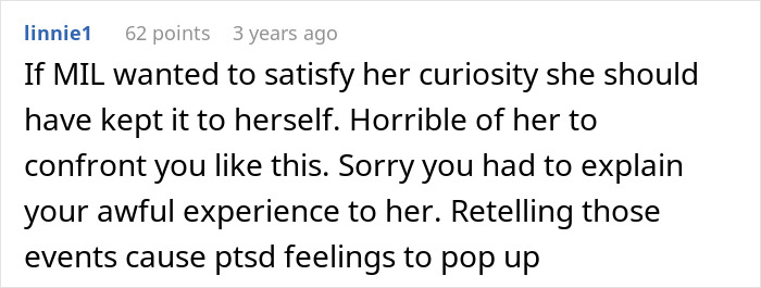 Screenshot of an online comment criticizing a MIL for secretly DNA testing her grandkid, causing family conflict and hurt feelings.