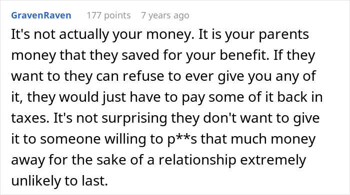 Screenshot of an online comment explaining parents refusing to support their son&rsquo;s decisions about teenage love and his future.