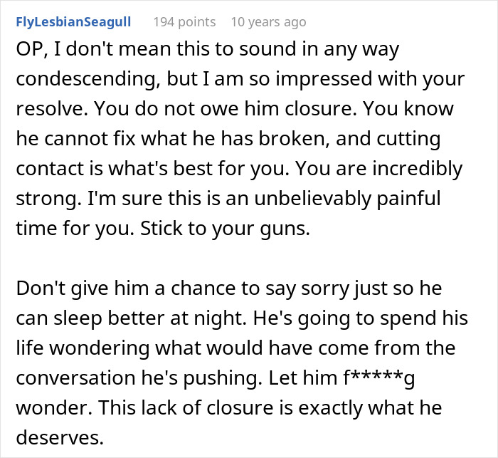 Alt text: Screenshot of a Reddit comment offering advice on moving on and healing after deep regret in a broken relationship.